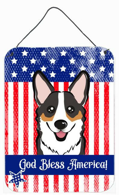 God Bless American Flag with Tricolor Corgi Wall or Door Hanging Prints BB2185DS1216 by Caroline's Treasures