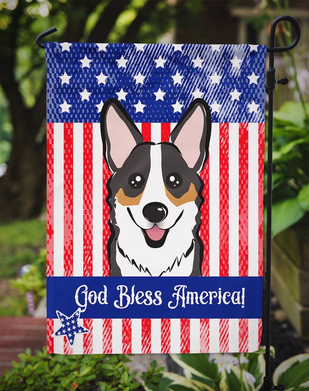 God Bless American Flag with Tricolor Corgi Flag Garden Size BB2185GF