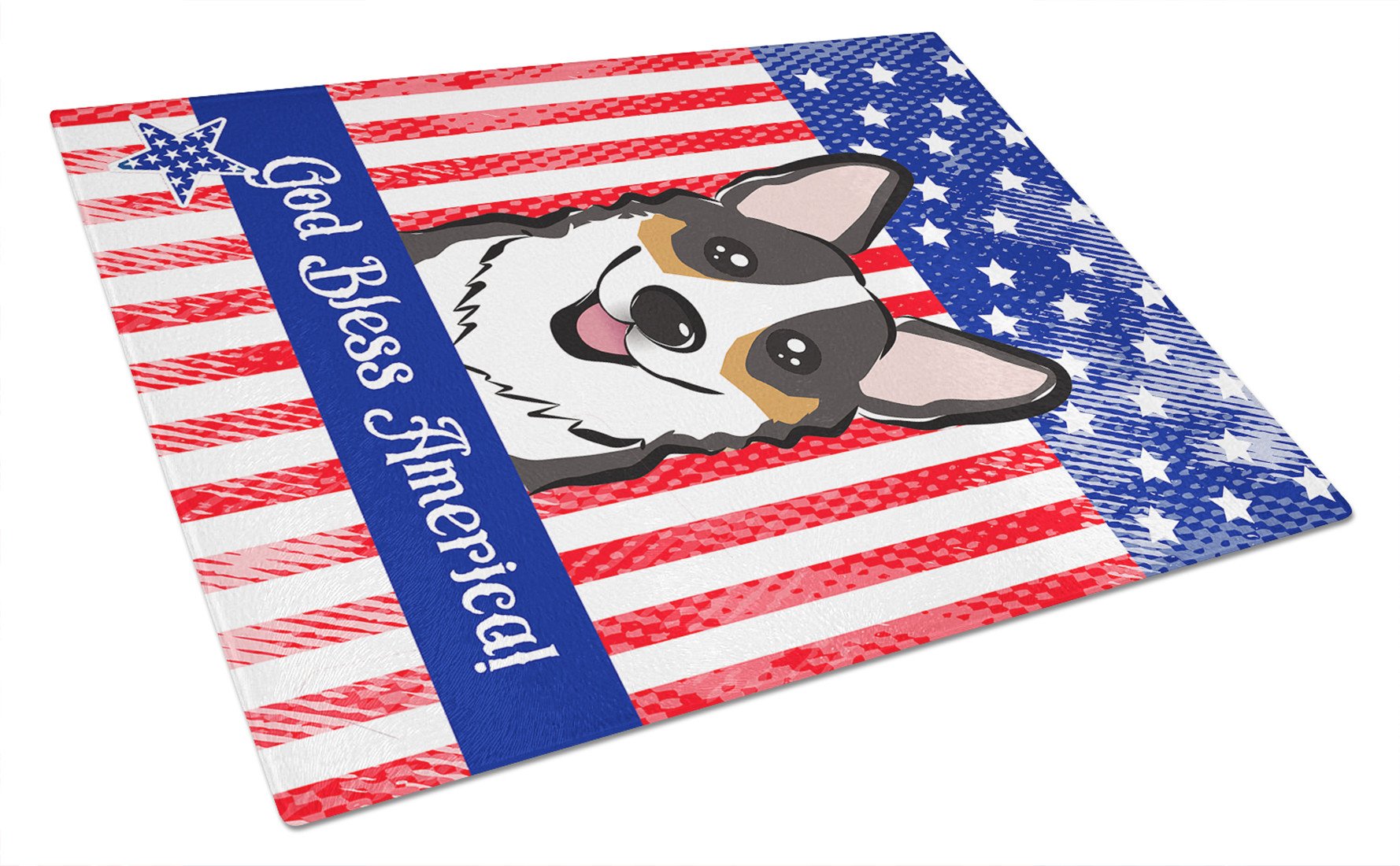 God Bless American Flag with Tricolor Corgi Glass Cutting Board Large BB2185LCB by Caroline's Treasures