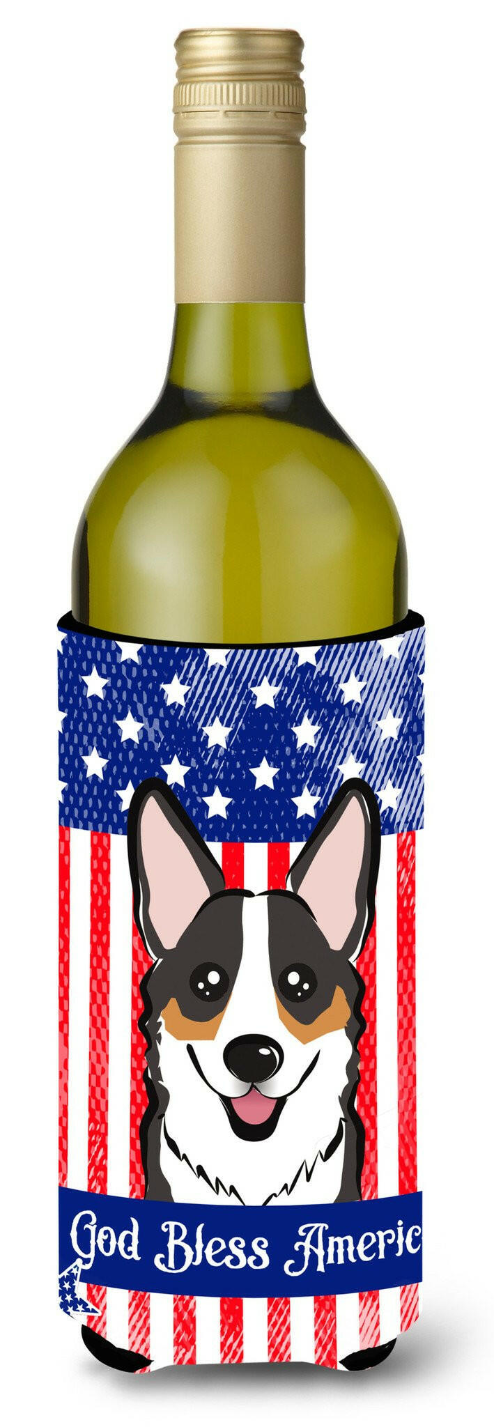 God Bless American Flag with Tricolor Corgi Wine Bottle Beverage Insulator Hugger BB2185LITERK by Caroline&#39;s Treasures