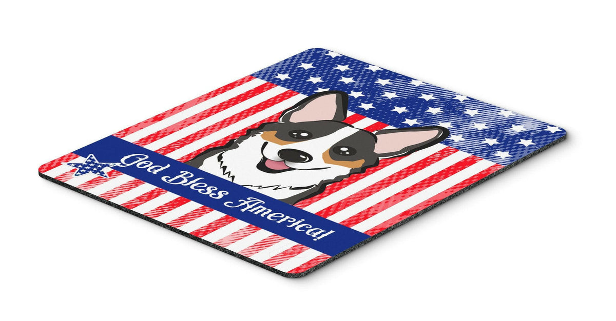 God Bless American Flag with Tricolor Corgi Mouse Pad, Hot Pad or Trivet BB2185MP by Caroline&#39;s Treasures