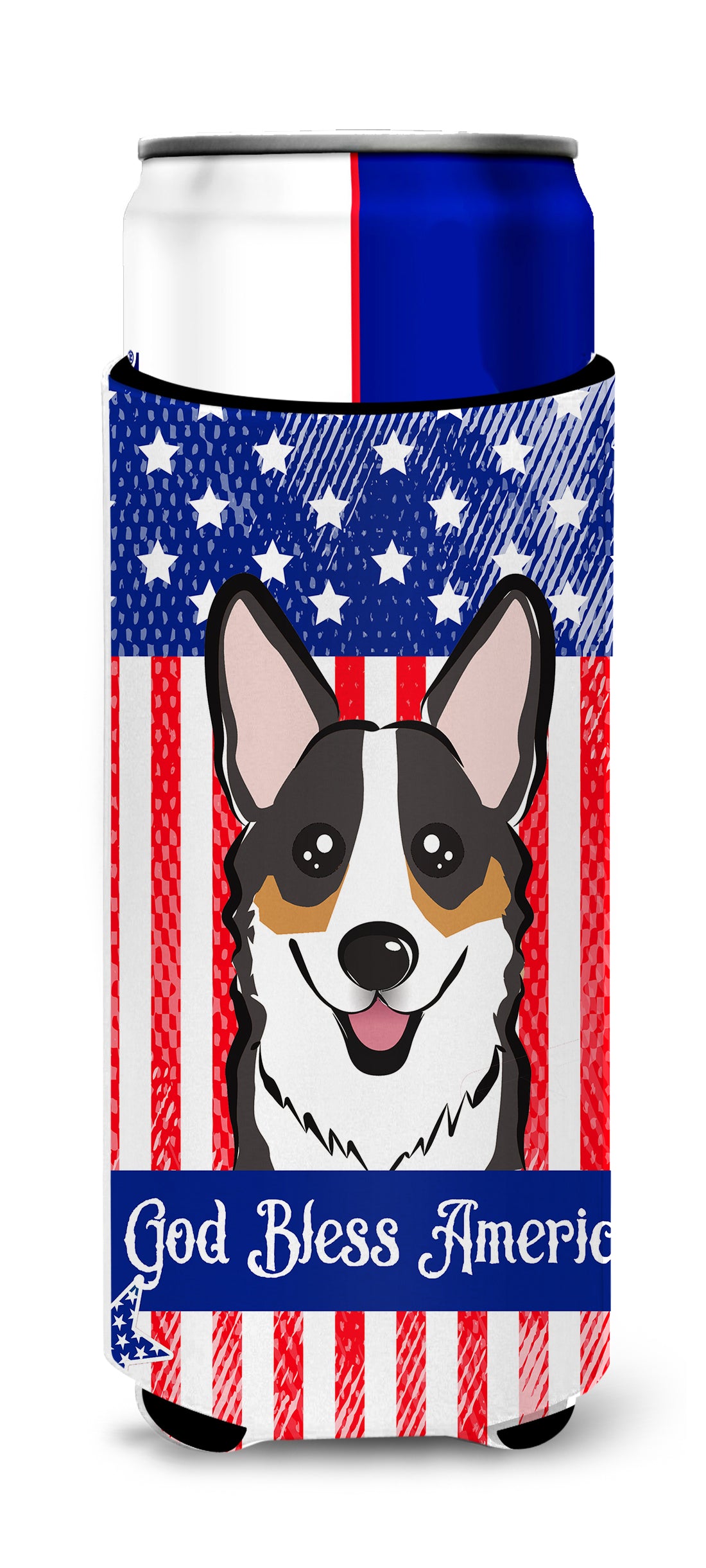 God Bless American Flag with Tricolor Corgi  Ultra Beverage Insulator for slim cans BB2185MUK  the-store.com.
