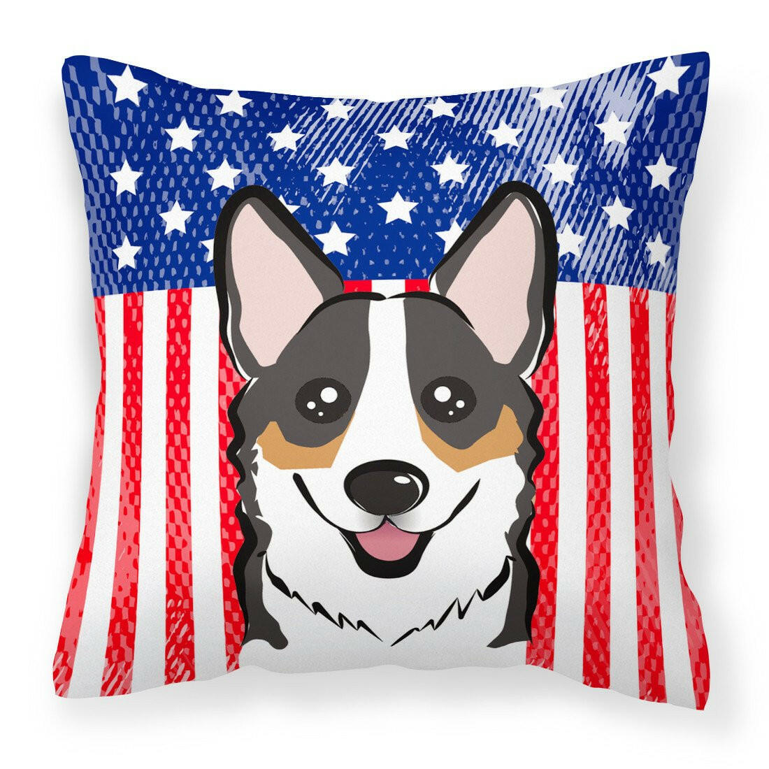 American Flag and Tricolor Corgi Fabric Decorative Pillow BB2185PW1414 - the-store.com