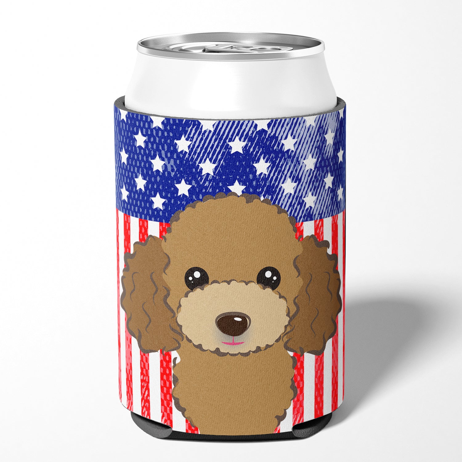 American Flag and Chocolate Brown Poodle Can or Bottle Hugger BB2186CC.