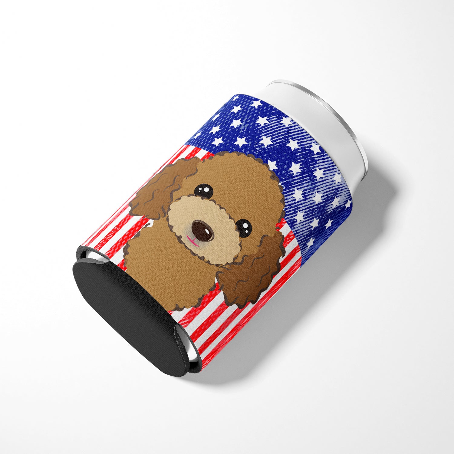 American Flag and Chocolate Brown Poodle Can or Bottle Hugger BB2186CC.