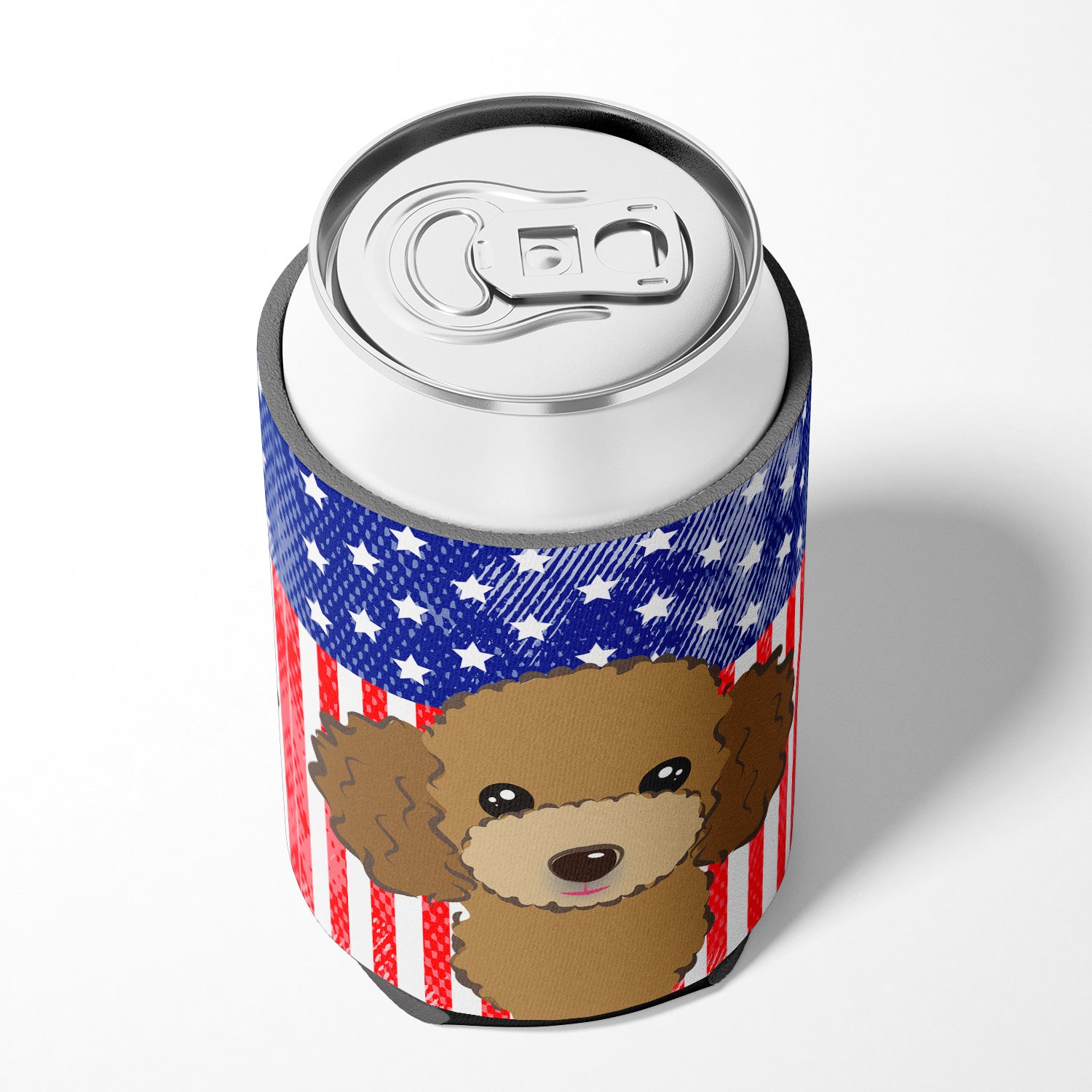American Flag and Chocolate Brown Poodle Can or Bottle Hugger BB2186CC