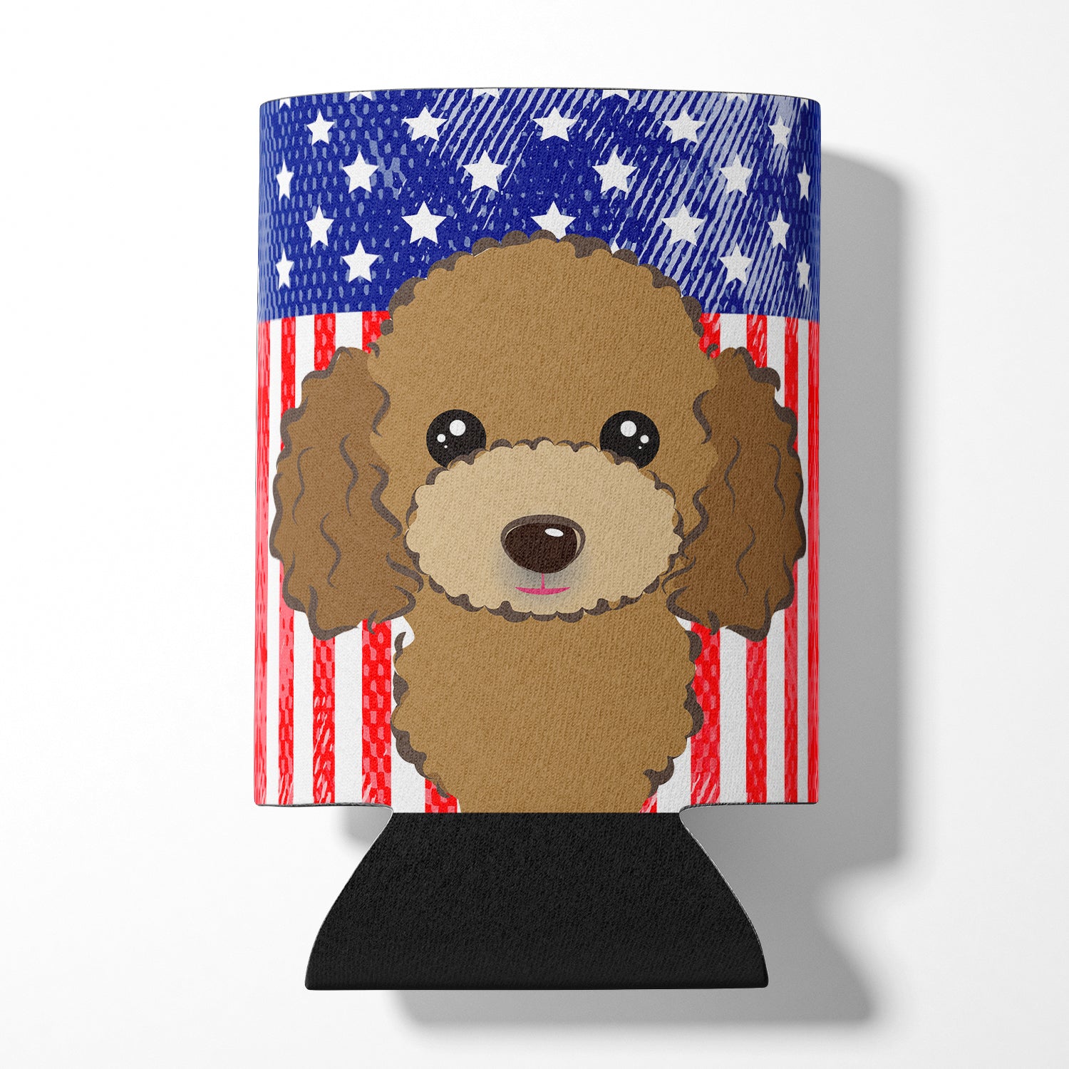 American Flag and Chocolate Brown Poodle Can or Bottle Hugger BB2186CC
