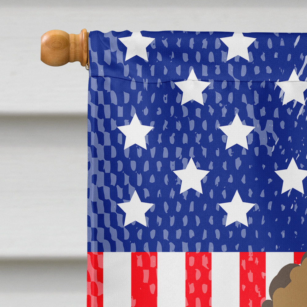 God Bless American Flag with Chocolate Brown Poodle Flag Canvas House Size BB2186CHF