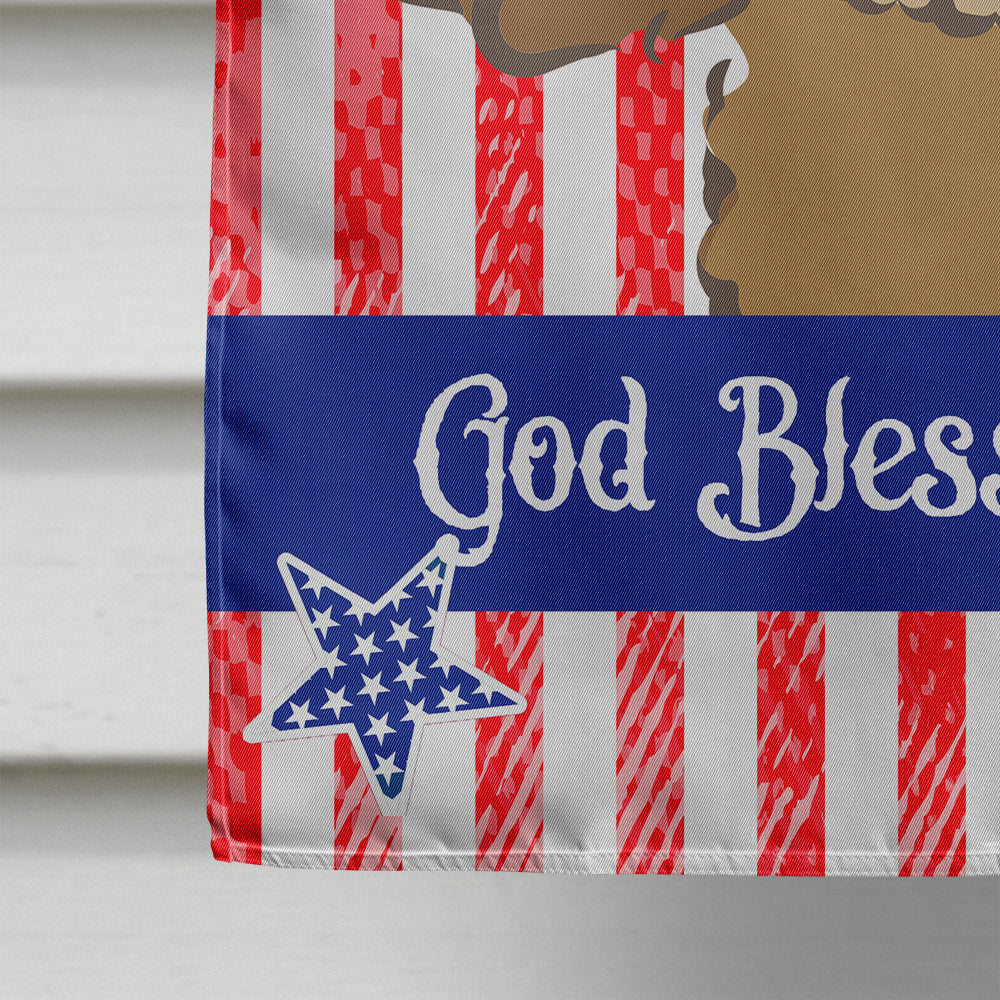 God Bless American Flag with Chocolate Brown Poodle Flag Canvas House Size BB2186CHF