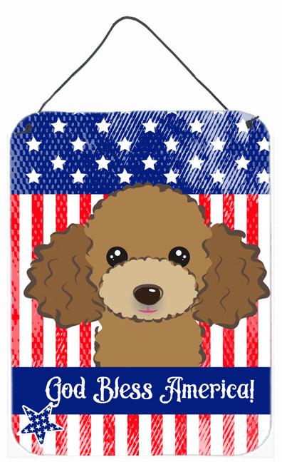 God Bless American Flag with Chocolate Brown Poodle Wall or Door Hanging Prints BB2186DS1216 by Caroline&#39;s Treasures