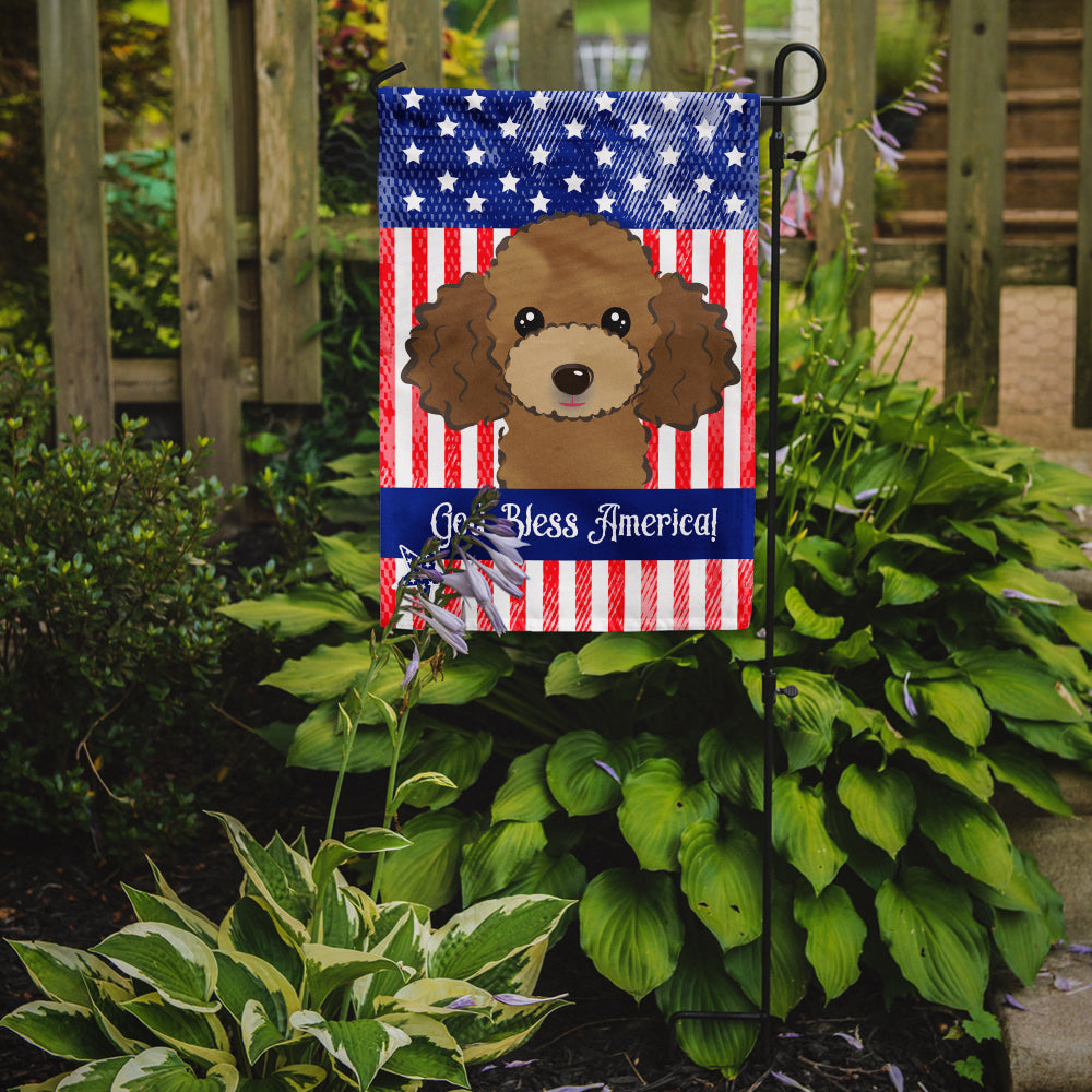 God Bless American Flag with Chocolate Brown Poodle Flag Garden Size BB2186GF.