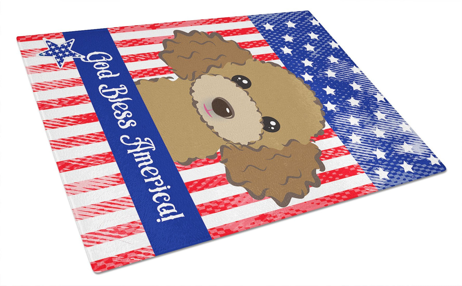 God Bless American Flag with Chocolate Brown Poodle Glass Cutting Board Large BB2186LCB by Caroline's Treasures