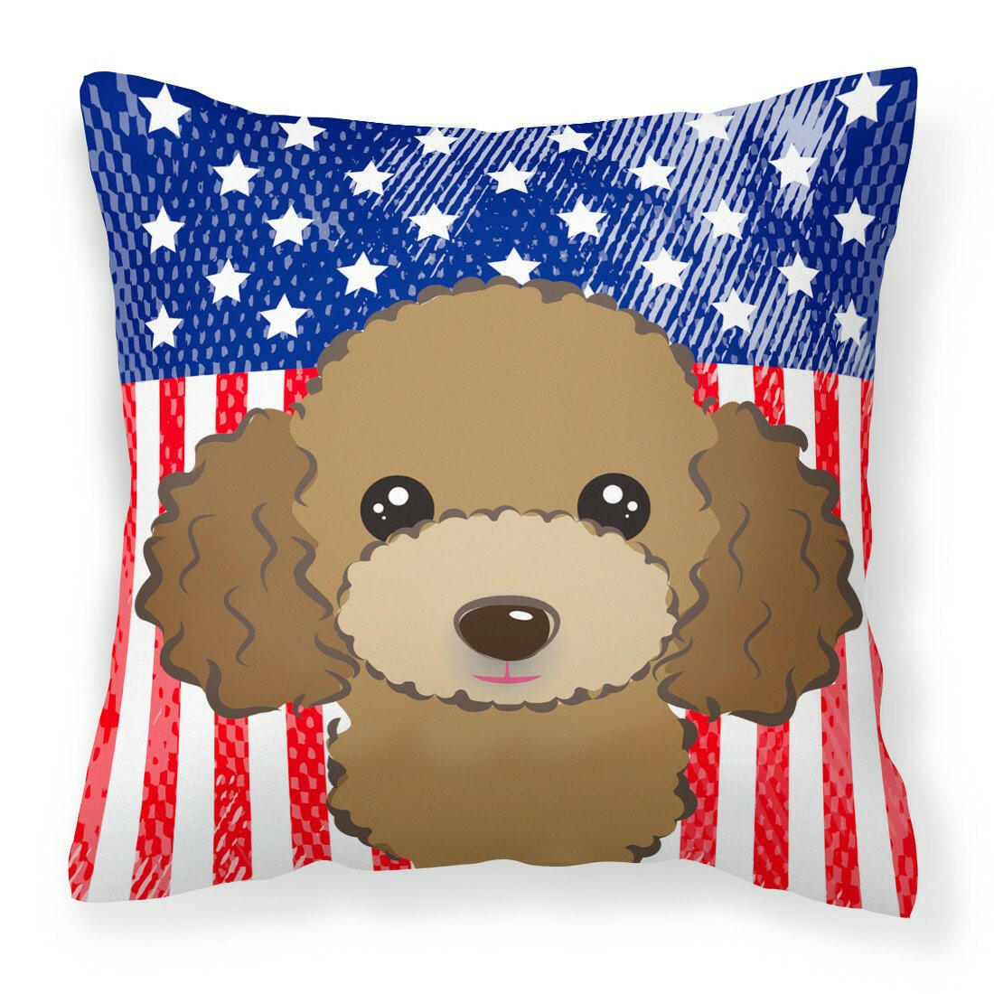 American Flag and Chocolate Brown Poodle Fabric Decorative Pillow BB2186PW1414 - the-store.com