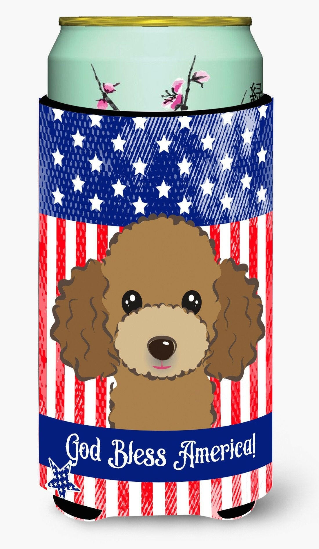 God Bless American Flag with Chocolate Brown Poodle Tall Boy Beverage Insulator Hugger BB2186TBC by Caroline's Treasures