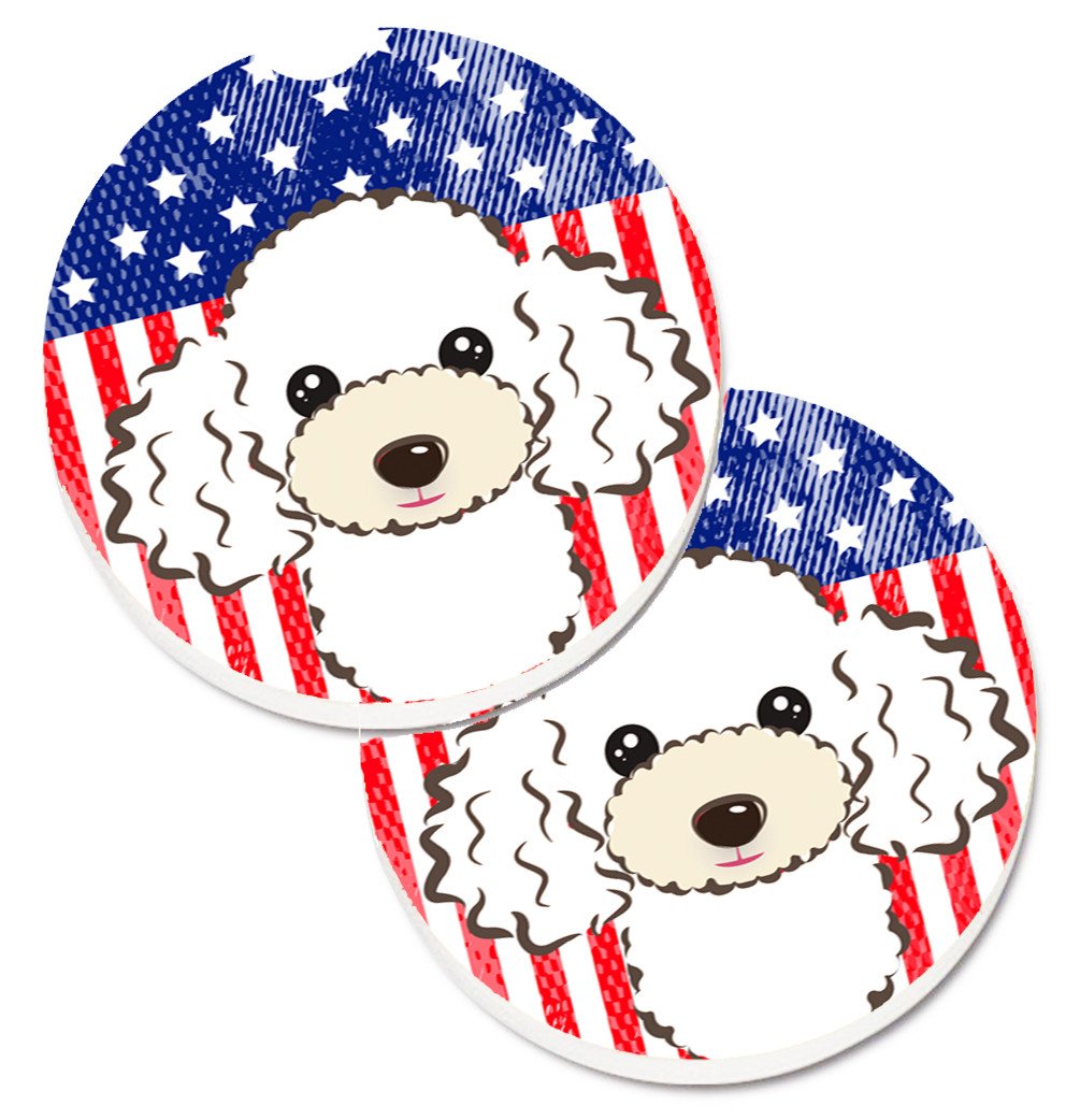 American Flag and White Poodle Set of 2 Cup Holder Car Coasters BB2187CARC by Caroline's Treasures