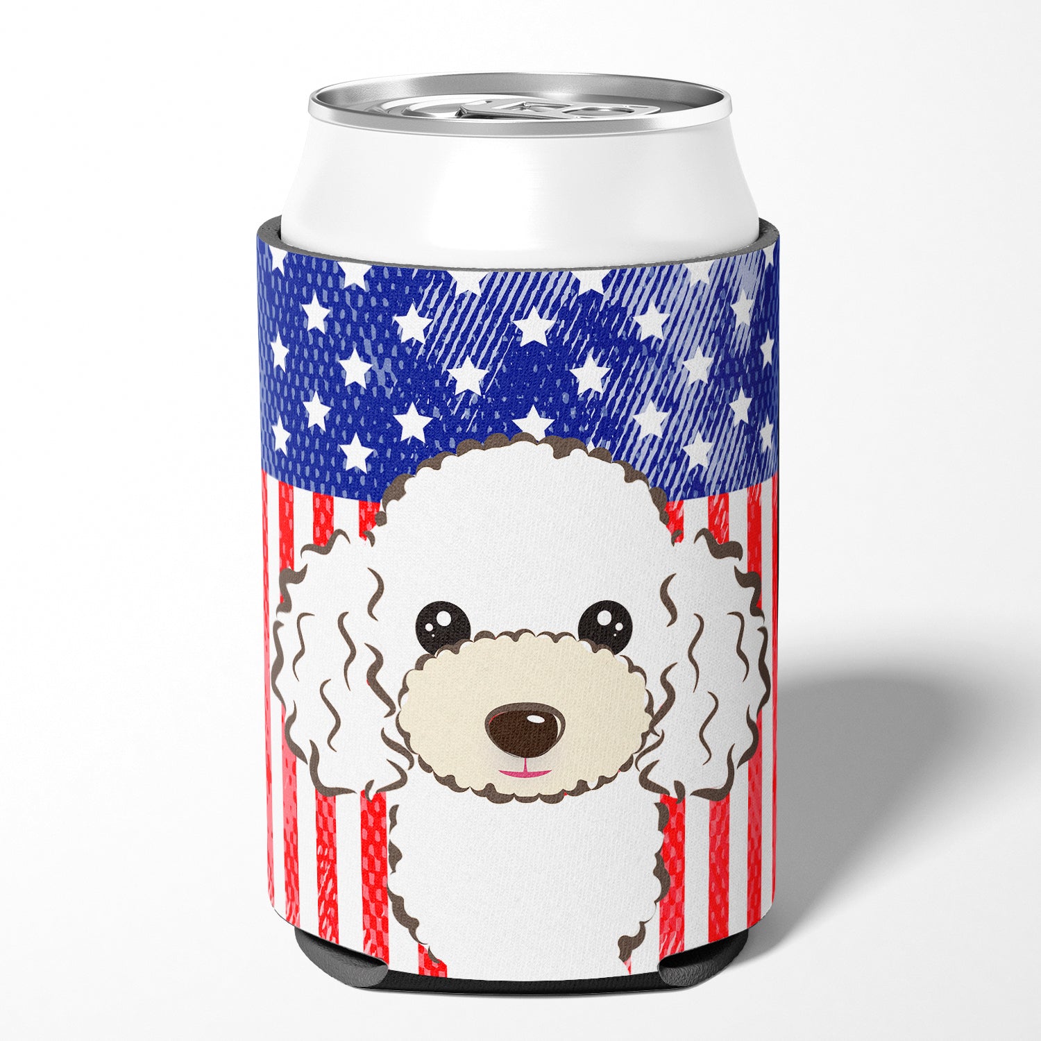 American Flag and White Poodle Can or Bottle Hugger BB2187CC