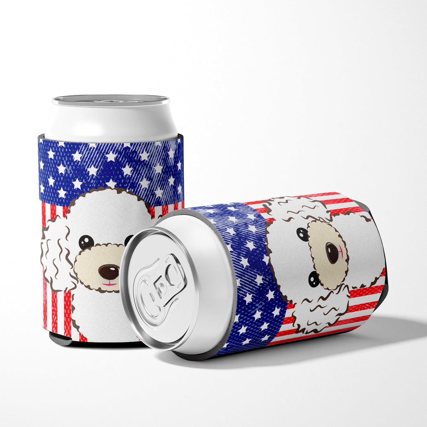 American Flag and White Poodle Can or Bottle Hugger BB2187CC.