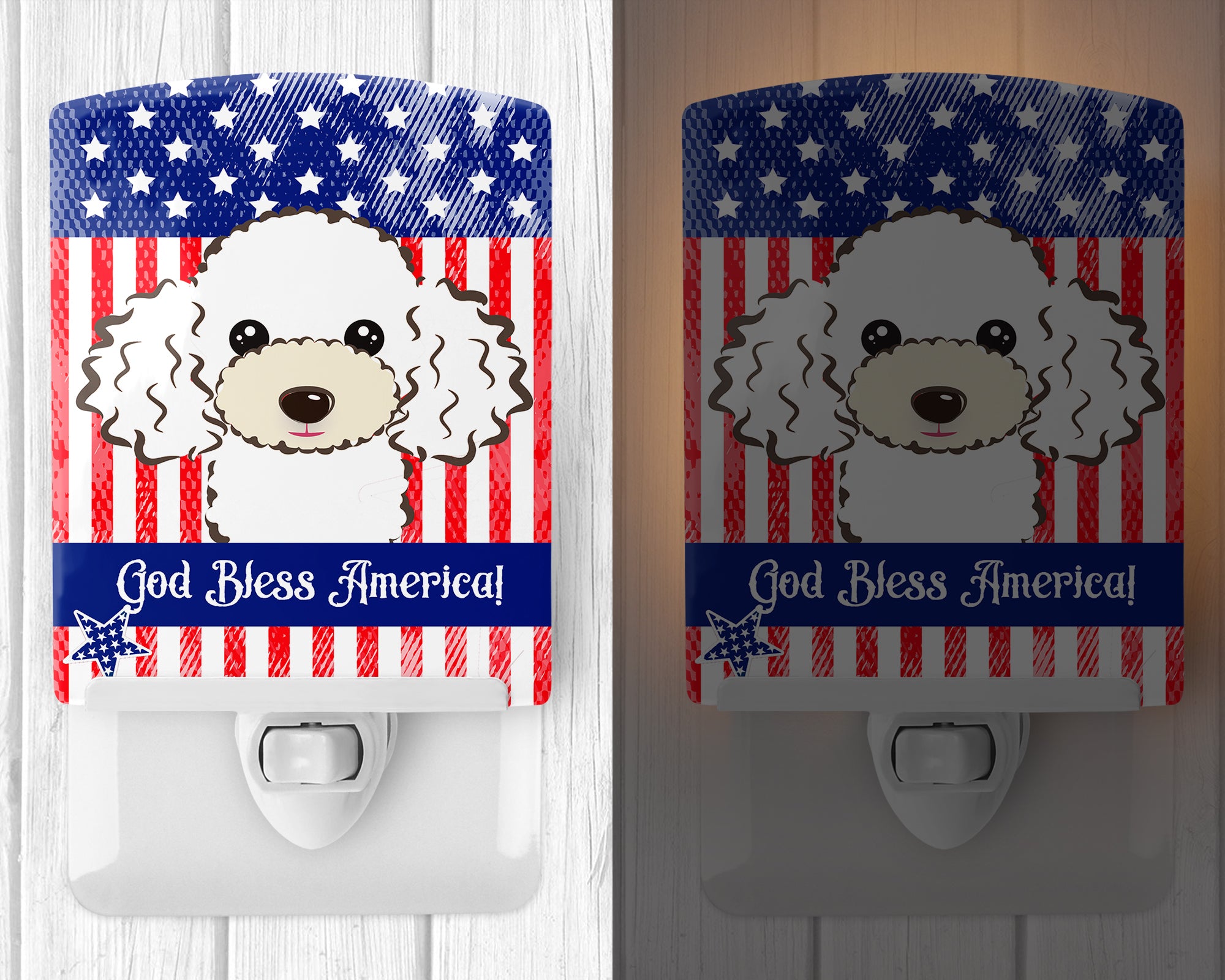 American Flag and White Poodle Ceramic Night Light BB2187CNL - the-store.com