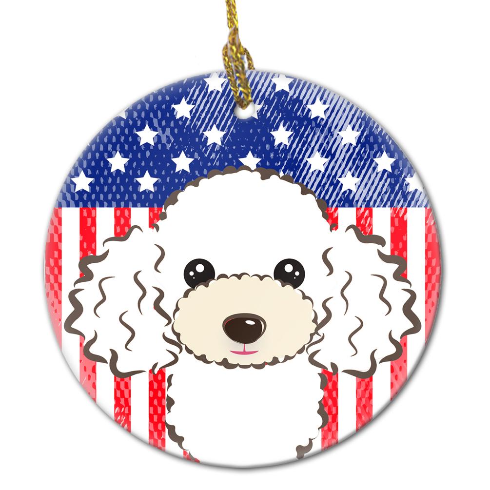 American Flag and White Poodle Ceramic Ornament BB2187CO1 by Caroline&#39;s Treasures