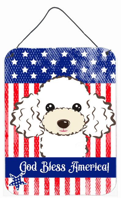 God Bless American Flag with White Poodle Wall or Door Hanging Prints BB2187DS1216 by Caroline&#39;s Treasures