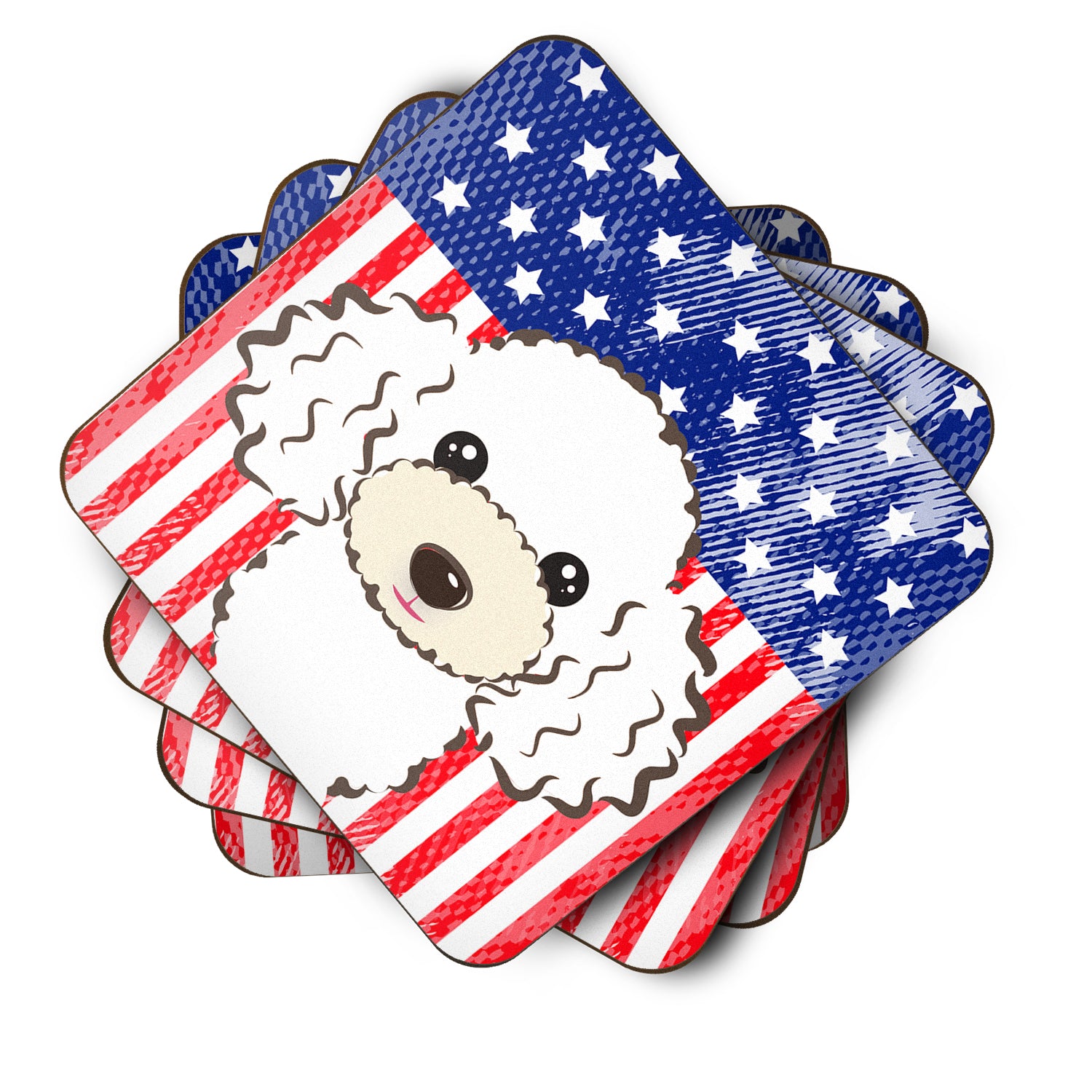 American Flag and White Poodle Foam Coaster Set of 4 - the-store.com