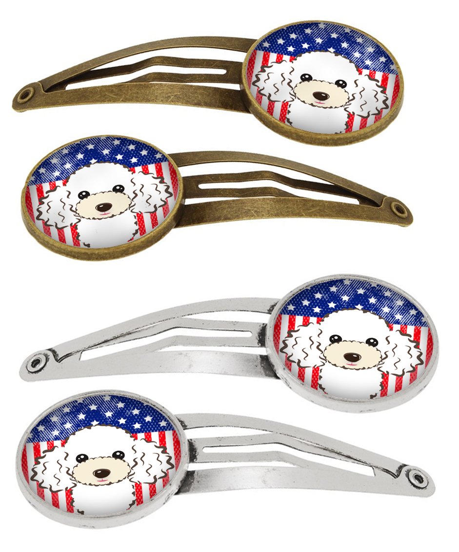 American Flag and White Poodle Set of 4 Barrettes Hair Clips BB2187HCS4 by Caroline&#39;s Treasures
