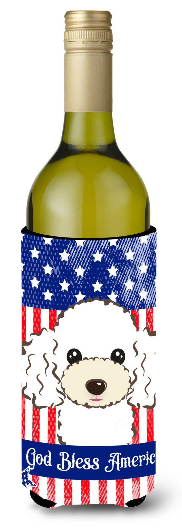 God Bless American Flag with White Poodle Wine Bottle Beverage Insulator Hugger BB2187LITERK by Caroline&#39;s Treasures