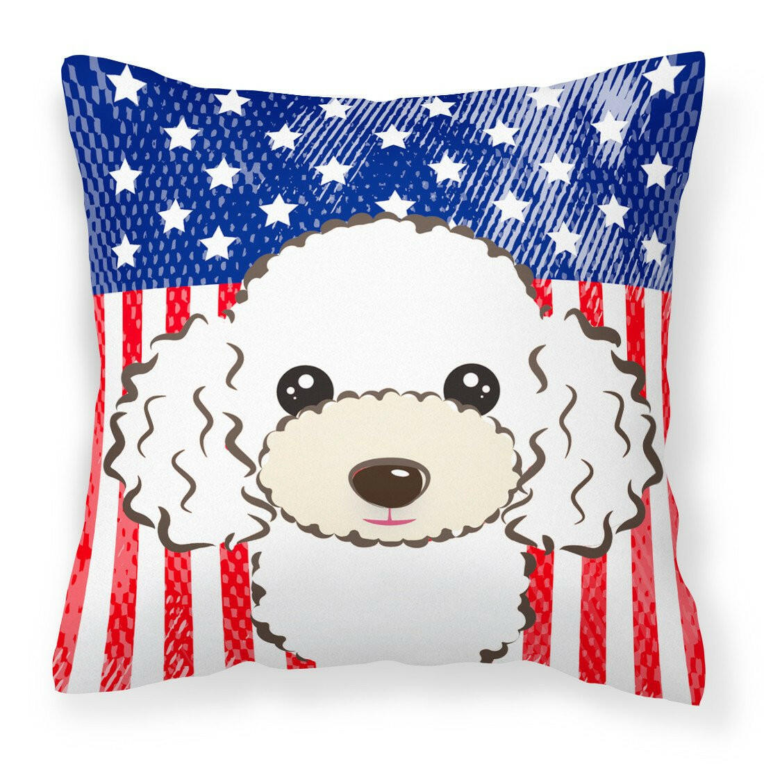 American Flag and White Poodle Fabric Decorative Pillow BB2187PW1414 - the-store.com