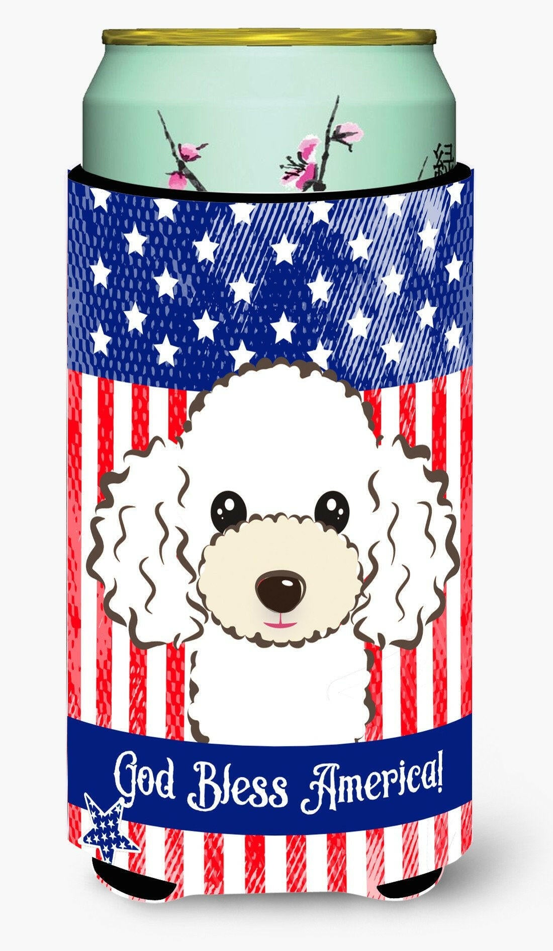God Bless American Flag with White Poodle Tall Boy Beverage Insulator Hugger BB2187TBC by Caroline's Treasures