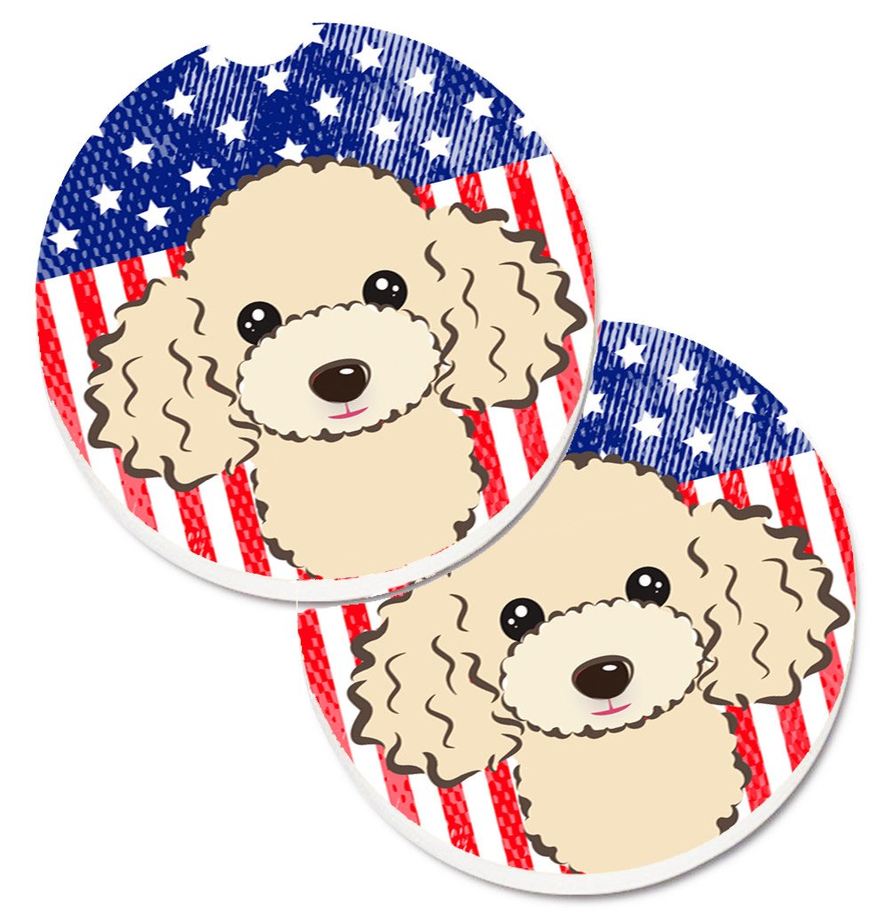 American Flag and Buff Poodle Set of 2 Cup Holder Car Coasters BB2188CARC by Caroline&#39;s Treasures