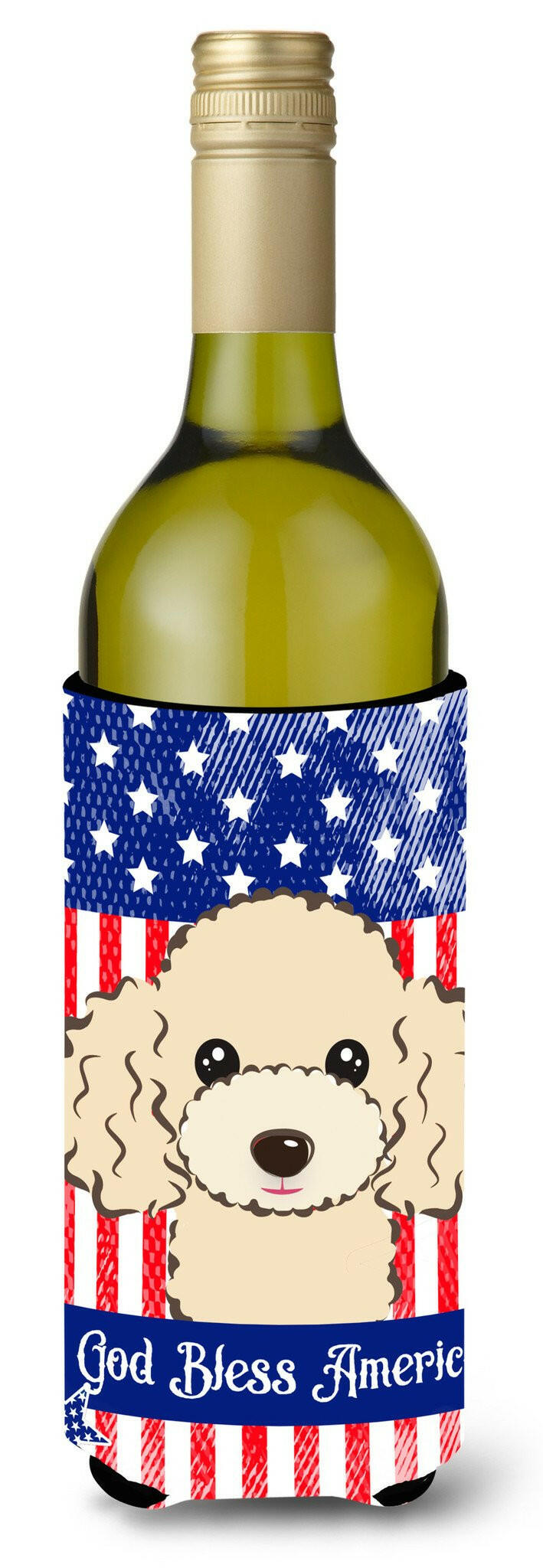 God Bless American Flag with Buff Poodle Wine Bottle Beverage Insulator Hugger BB2188LITERK by Caroline&#39;s Treasures