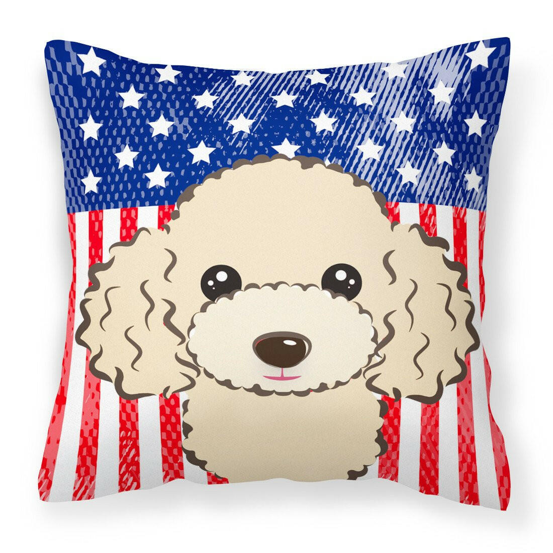 American Flag and Buff Poodle Fabric Decorative Pillow BB2188PW1414 - the-store.com