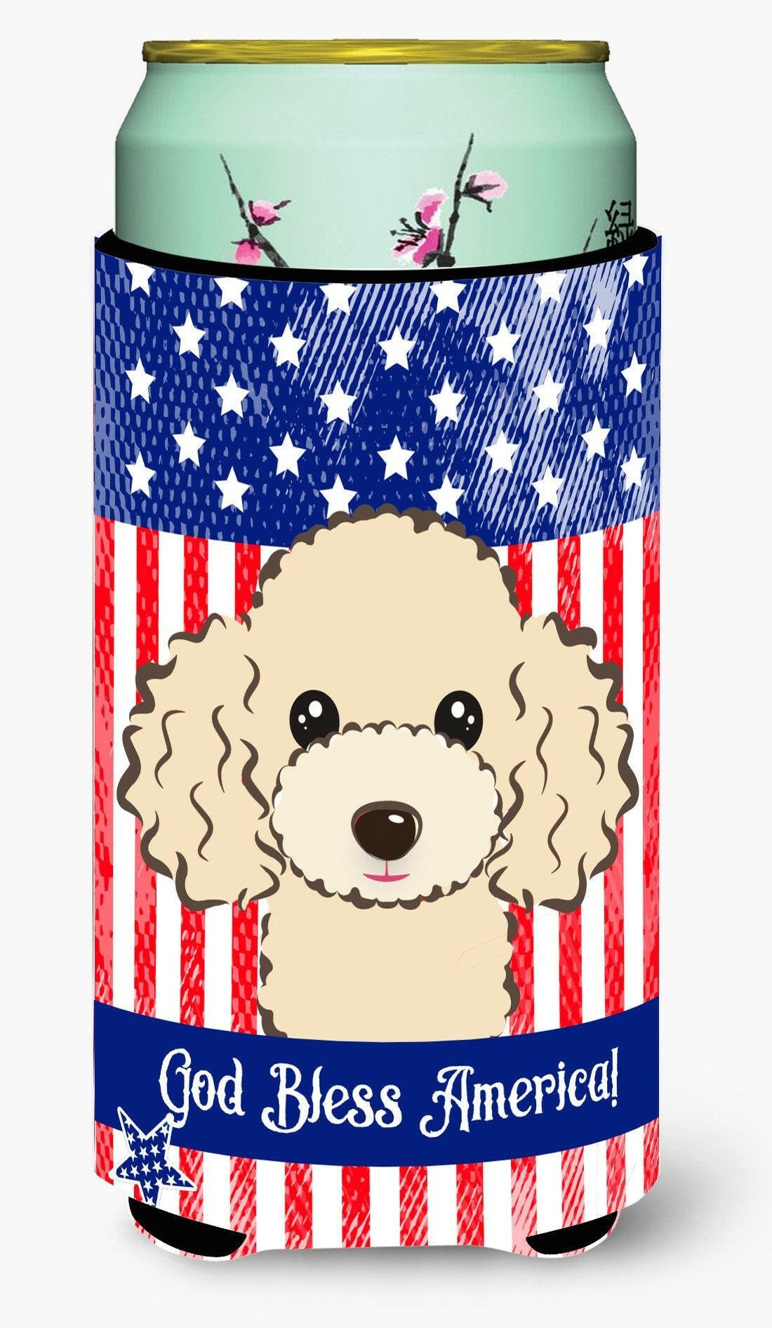God Bless American Flag with Buff Poodle Tall Boy Beverage Insulator Hugger BB2188TBC by Caroline's Treasures