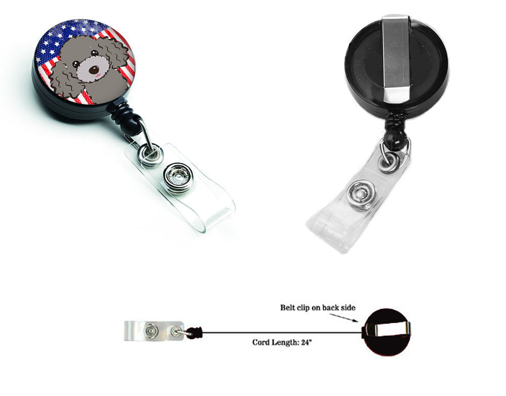 Bobine de badge rétractable drapeau américain et caniche gris argenté BB2189BR