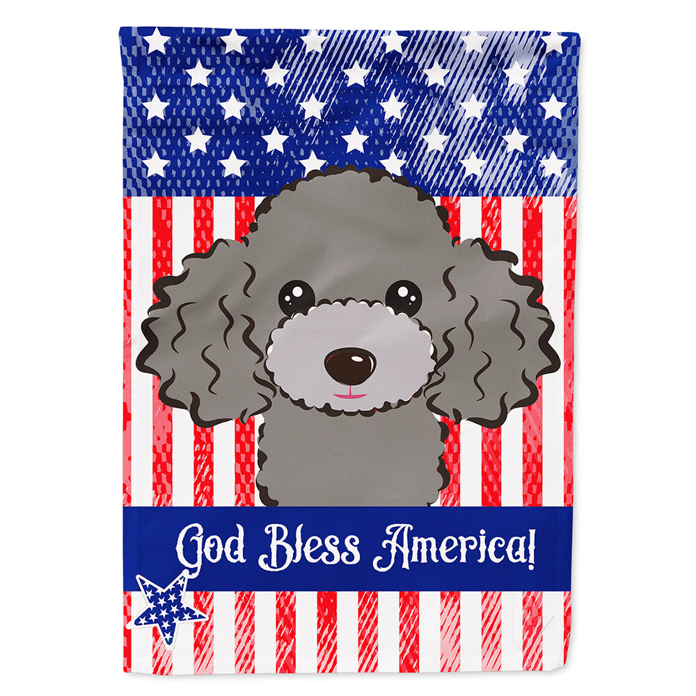 God Bless American Flag with Silver Gray Poodle Flag Canvas House Size BB2189CHF