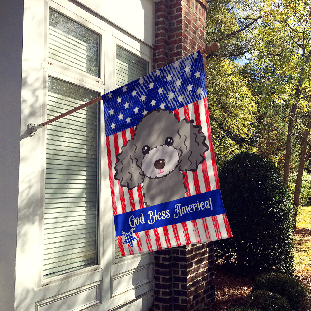 God Bless American Flag with Silver Gray Poodle Flag Canvas House Size BB2189CHF  the-store.com.