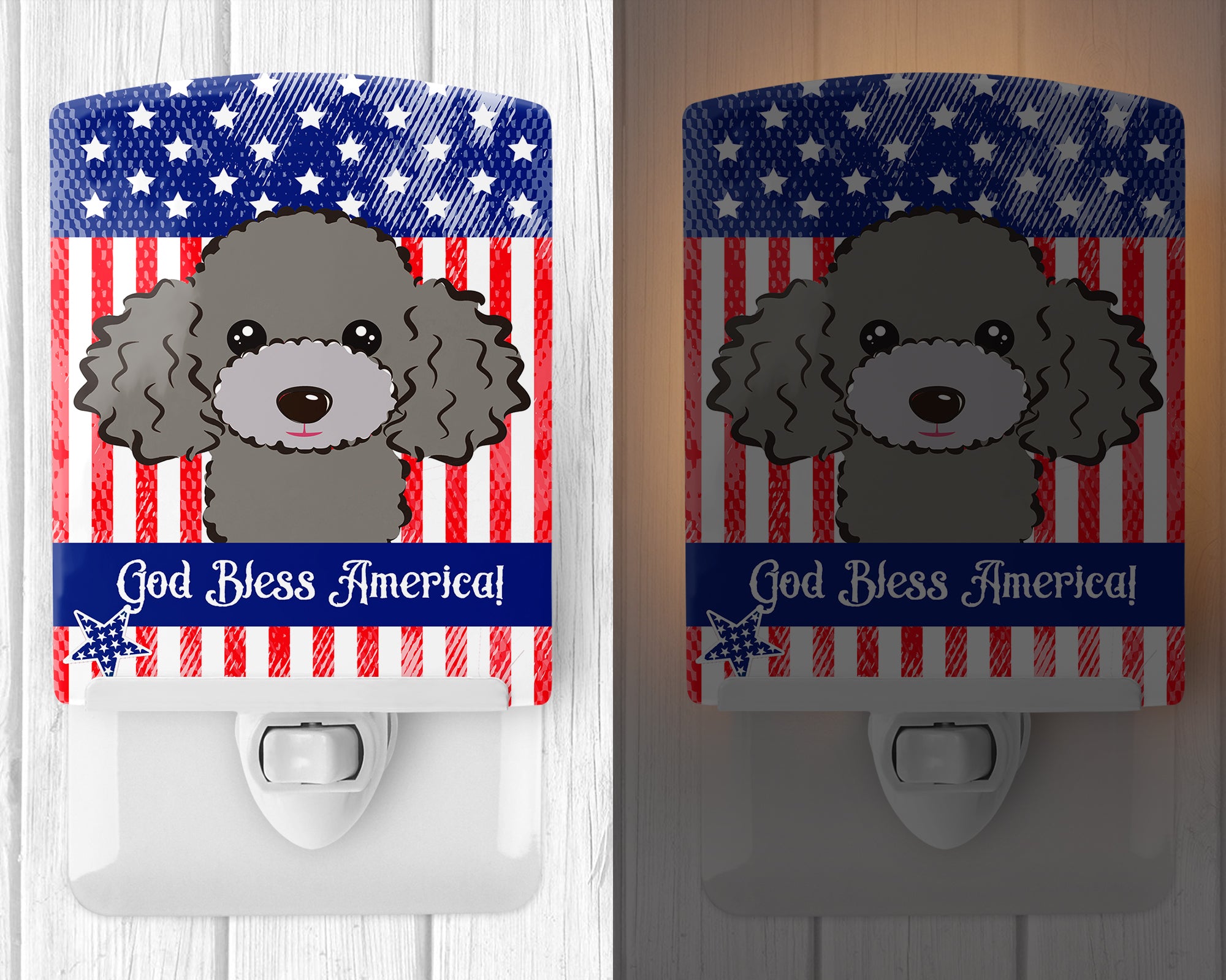 American Flag and Silver Gray Poodle Ceramic Night Light BB2189CNL - the-store.com