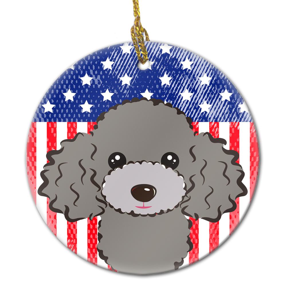 American Flag and Silver Gray Poodle Ceramic Ornament by Caroline&#39;s Treasures