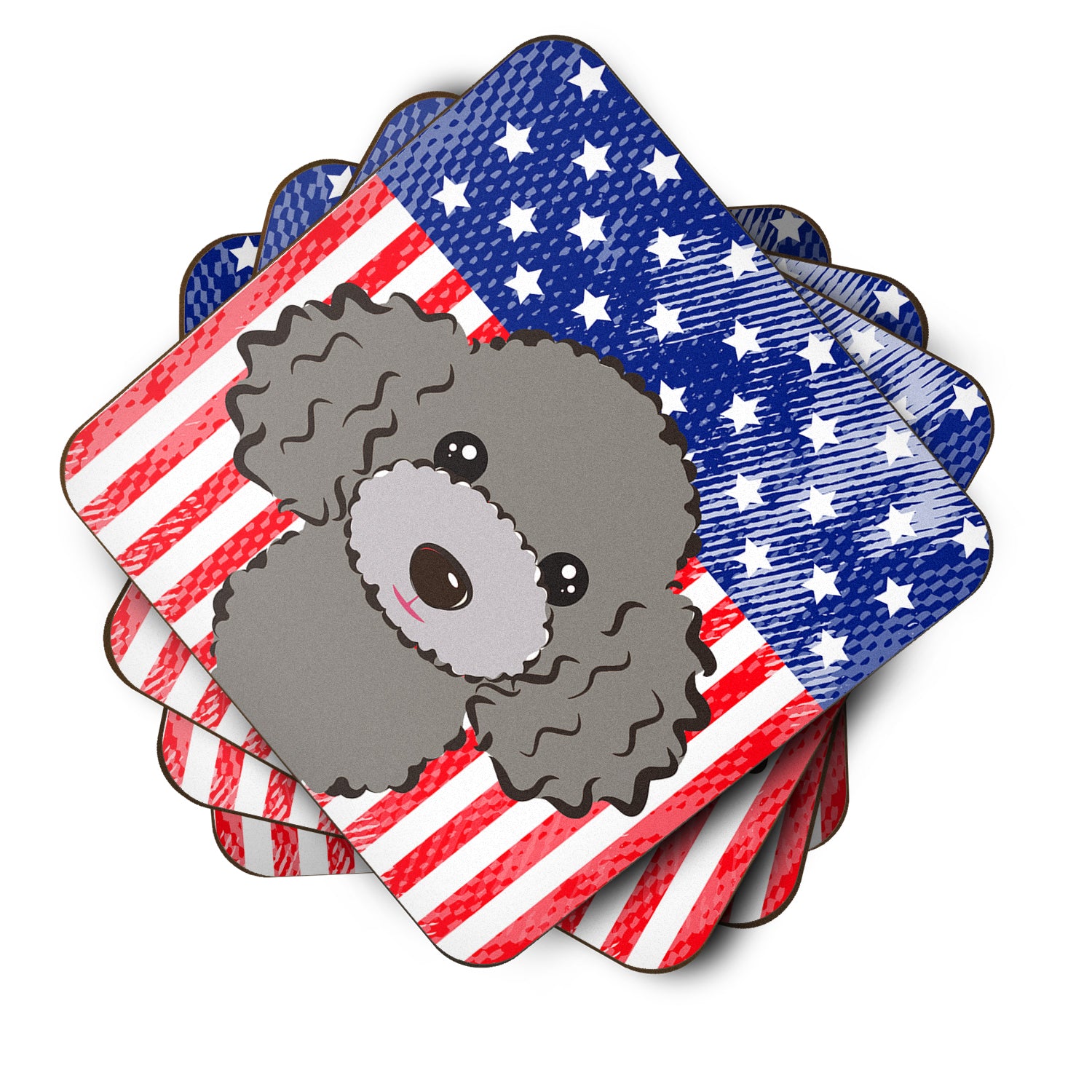 American Flag and Silver Gray Poodle Foam Coaster Set of 4 - the-store.com