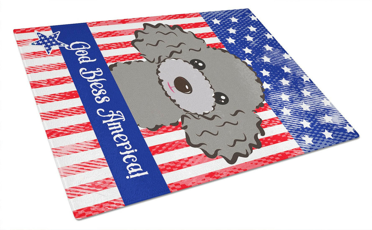 God Bless American Flag with Silver Gray Poodle Glass Cutting Board Large BB2189LCB by Caroline&#39;s Treasures