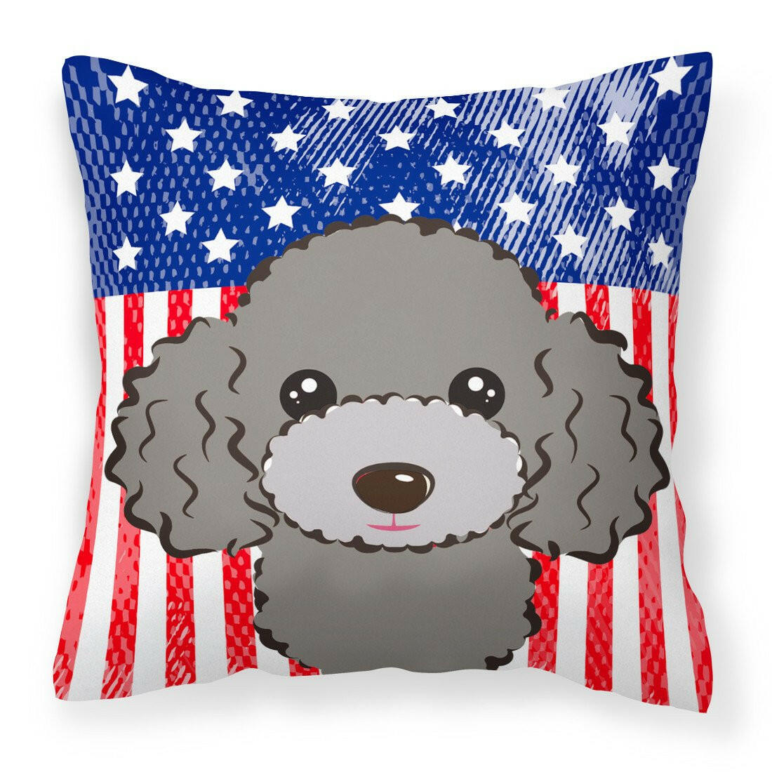 American Flag and Silver Gray Poodle Fabric Decorative Pillow BB2189PW1414 - the-store.com