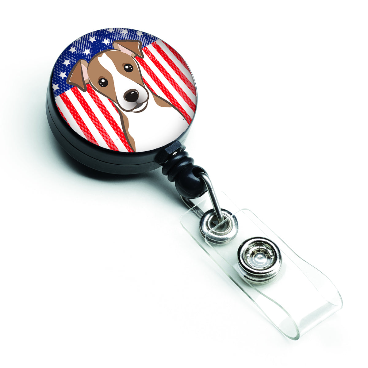 Bobine de badge rétractable drapeau américain et Jack Russell Terrier BB2190BR