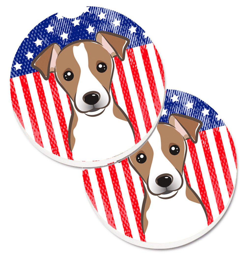 American Flag and Jack Russell Terrier Set of 2 Cup Holder Car Coasters BB2190CARC by Caroline&#39;s Treasures