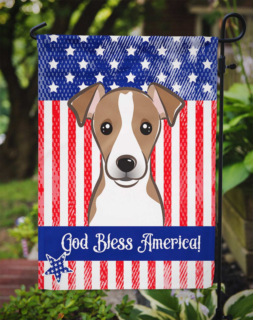 God Bless American Flag with Jack Russell Terrier Flag Garden Size BB2190GF