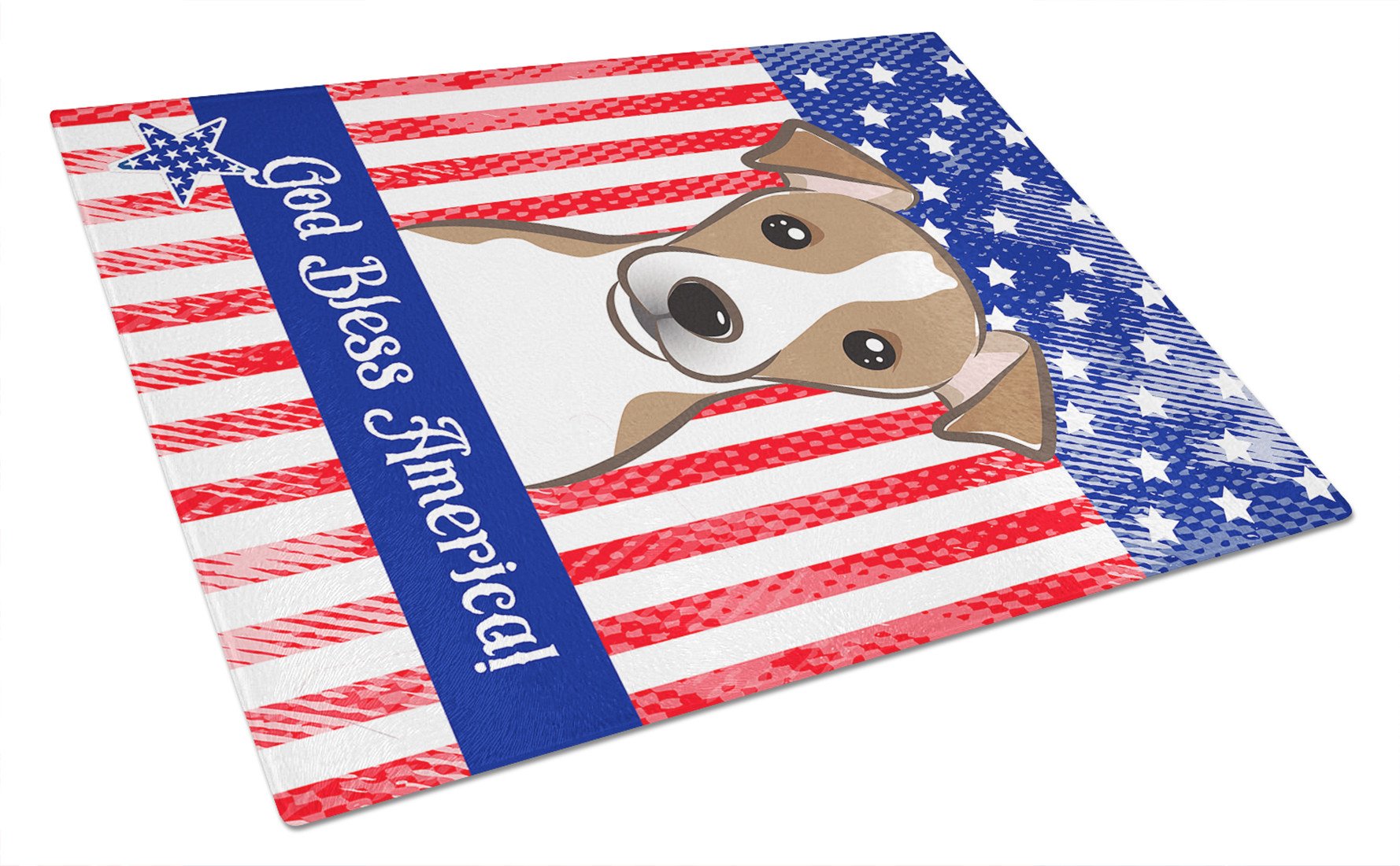 God Bless American Flag with Jack Russell Terrier Glass Cutting Board Large BB2190LCB by Caroline's Treasures