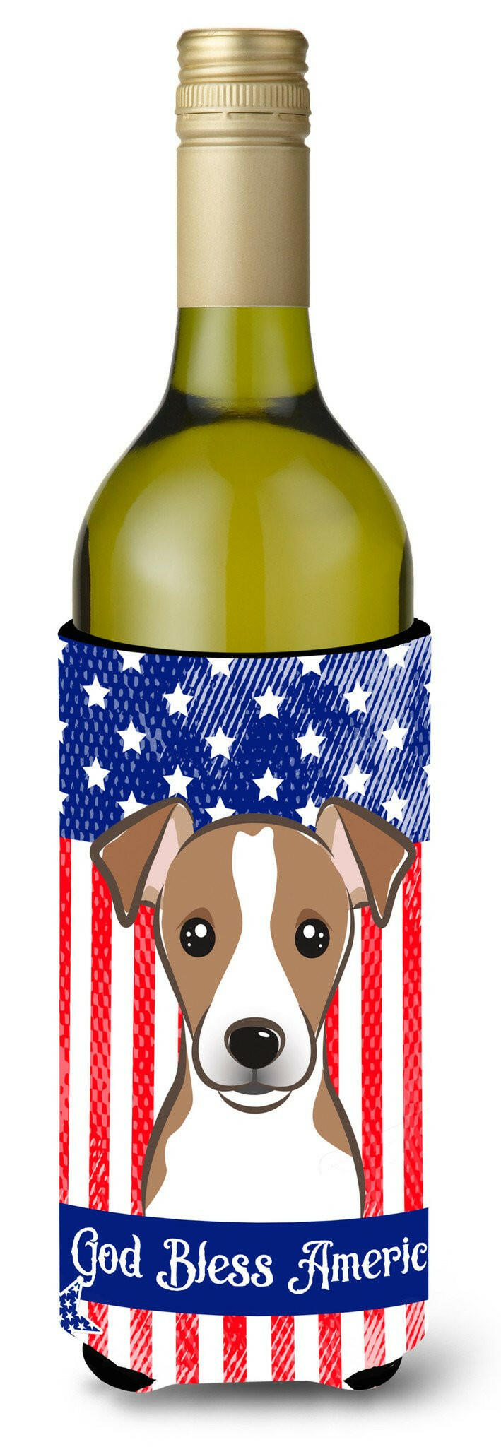 God Bless American Flag with Jack Russell Terrier Wine Bottle Beverage Insulator Hugger BB2190LITERK by Caroline&#39;s Treasures