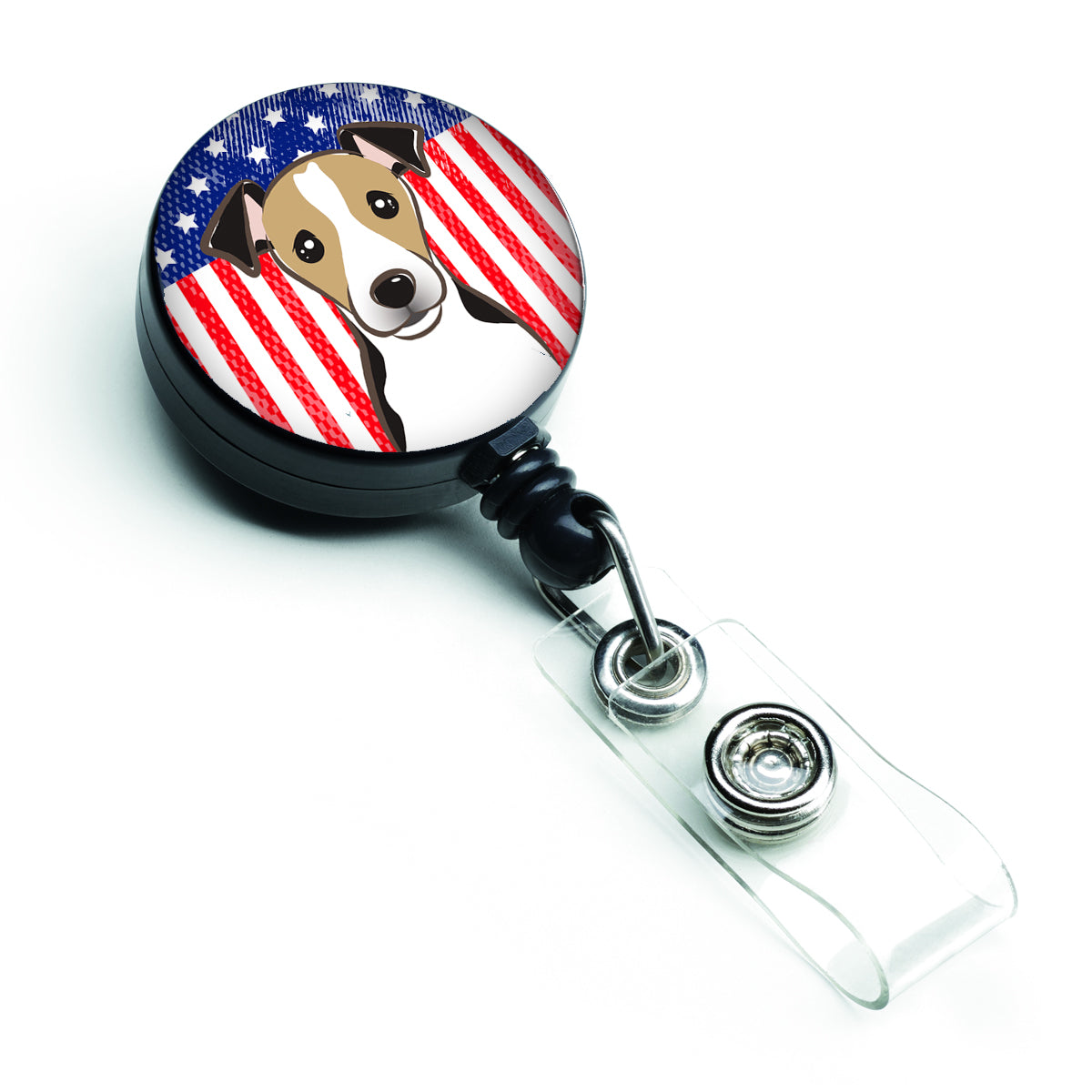 Bobine de badge rétractable drapeau américain et Jack Russell Terrier BB2191BR