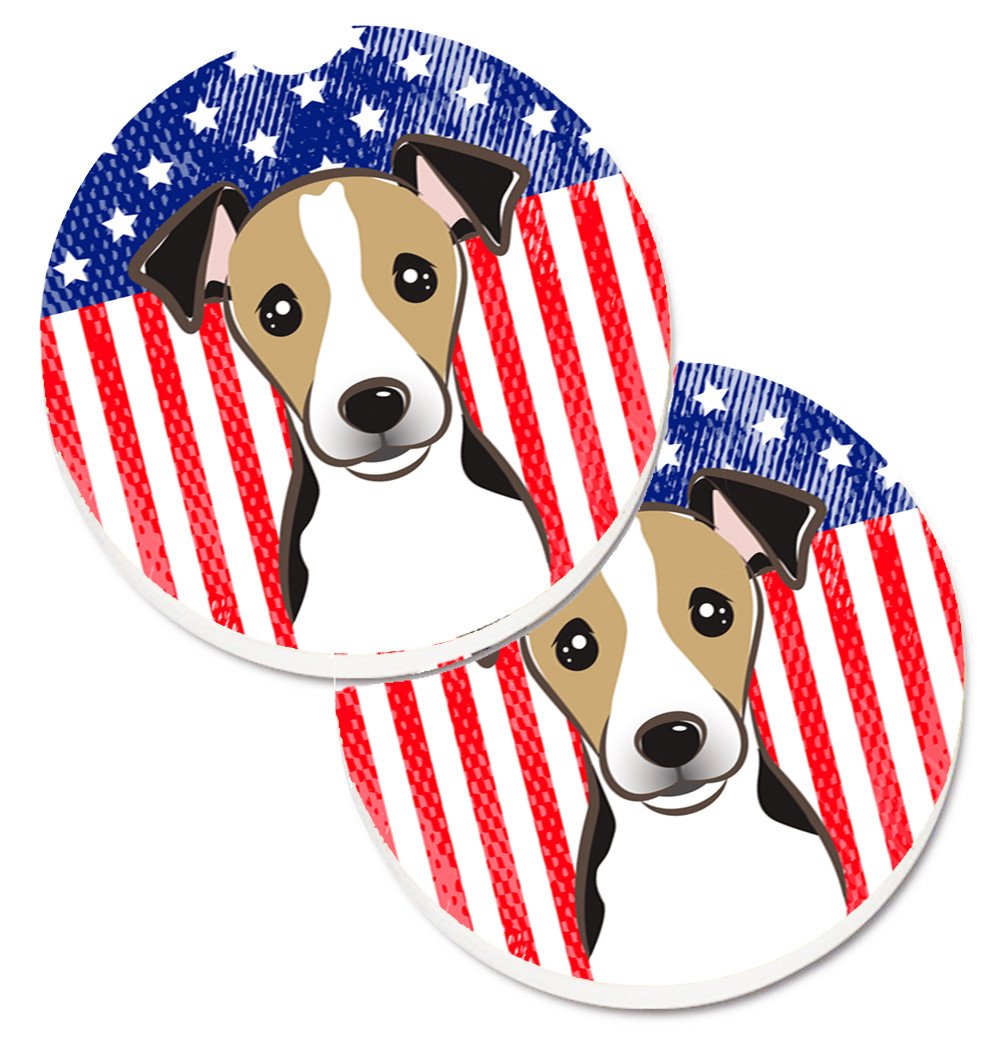 American Flag and Jack Russell Terrier Set of 2 Cup Holder Car Coasters BB2191CARC by Caroline&#39;s Treasures
