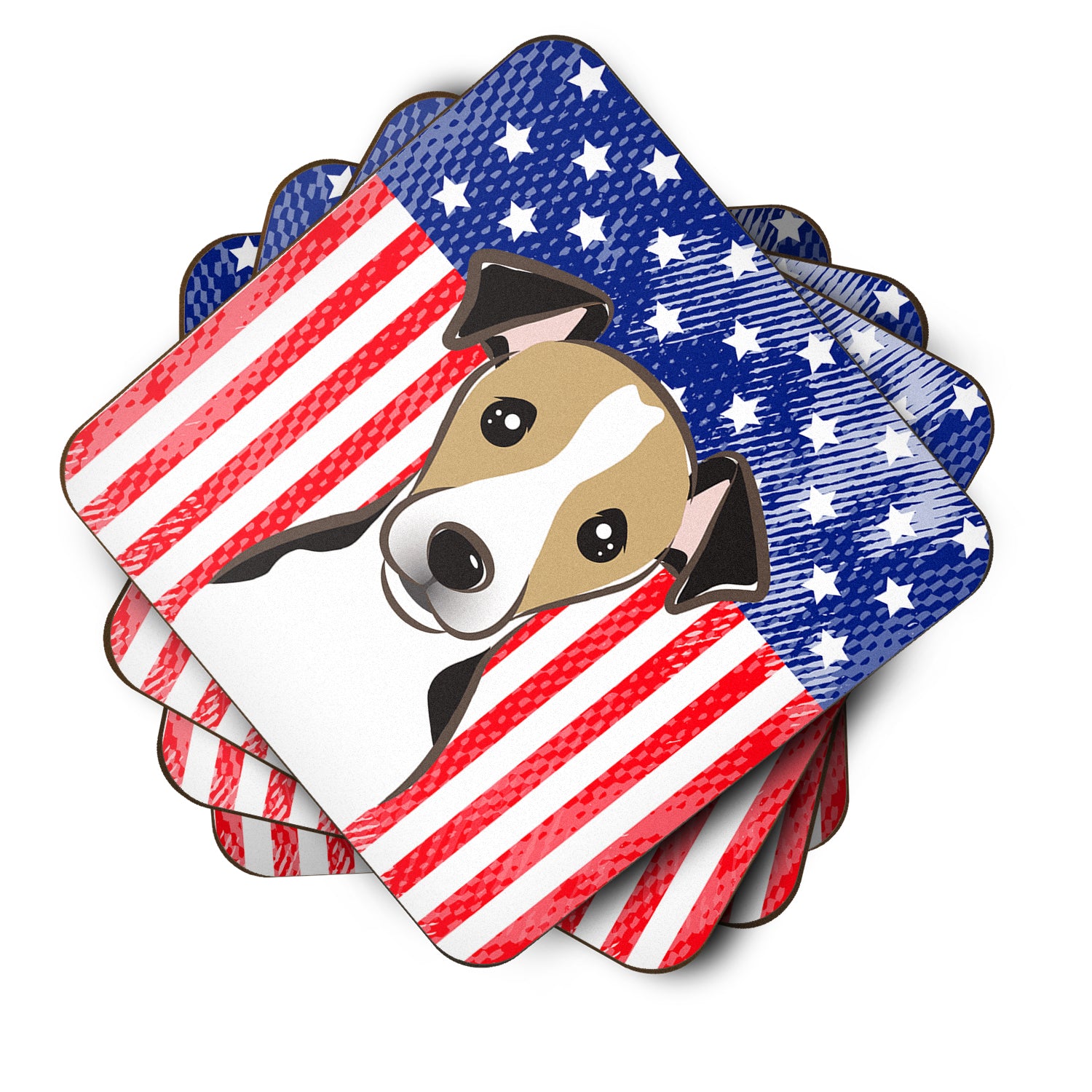 American Flag and Jack Russell Terrier Foam Coaster Set of 4 - the-store.com