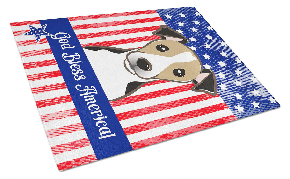 God Bless American Flag with Jack Russell Terrier Glass Cutting Board Large BB2191LCB by Caroline&#39;s Treasures